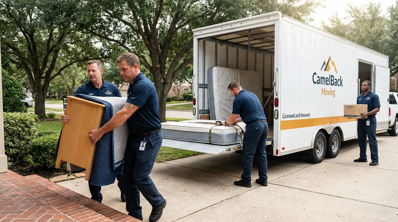 Crew loading residential truck for cross-state move from Ludington, MI