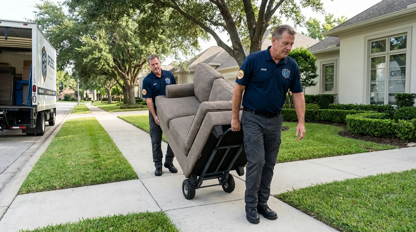 Local residential moving crew loading furniture in Ludington, MI